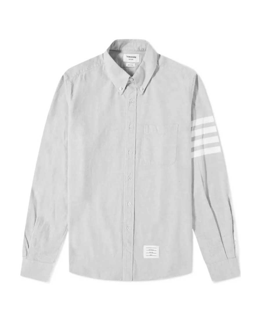 Thom Browne Classic Button-down Long-sleeve Shirt With Three-stripe Detail In Gray