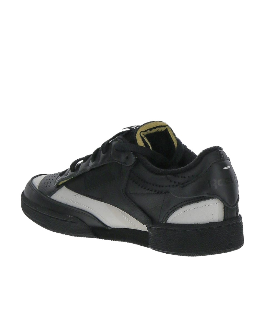 Maison Margiela Low-top Black Leather Sneakers With White Accents In Black