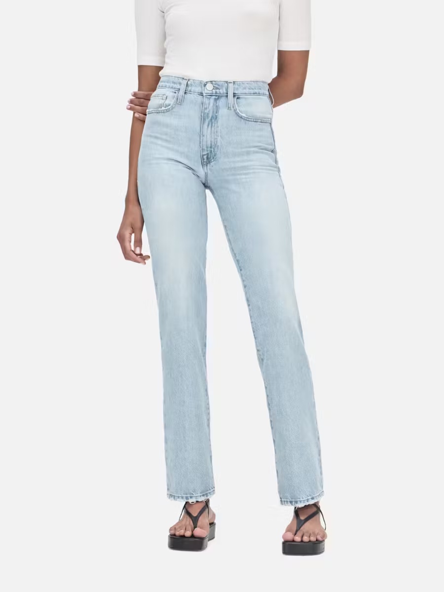 FRAME HIGH WAIST ZIPPER DENIM TROUSERS