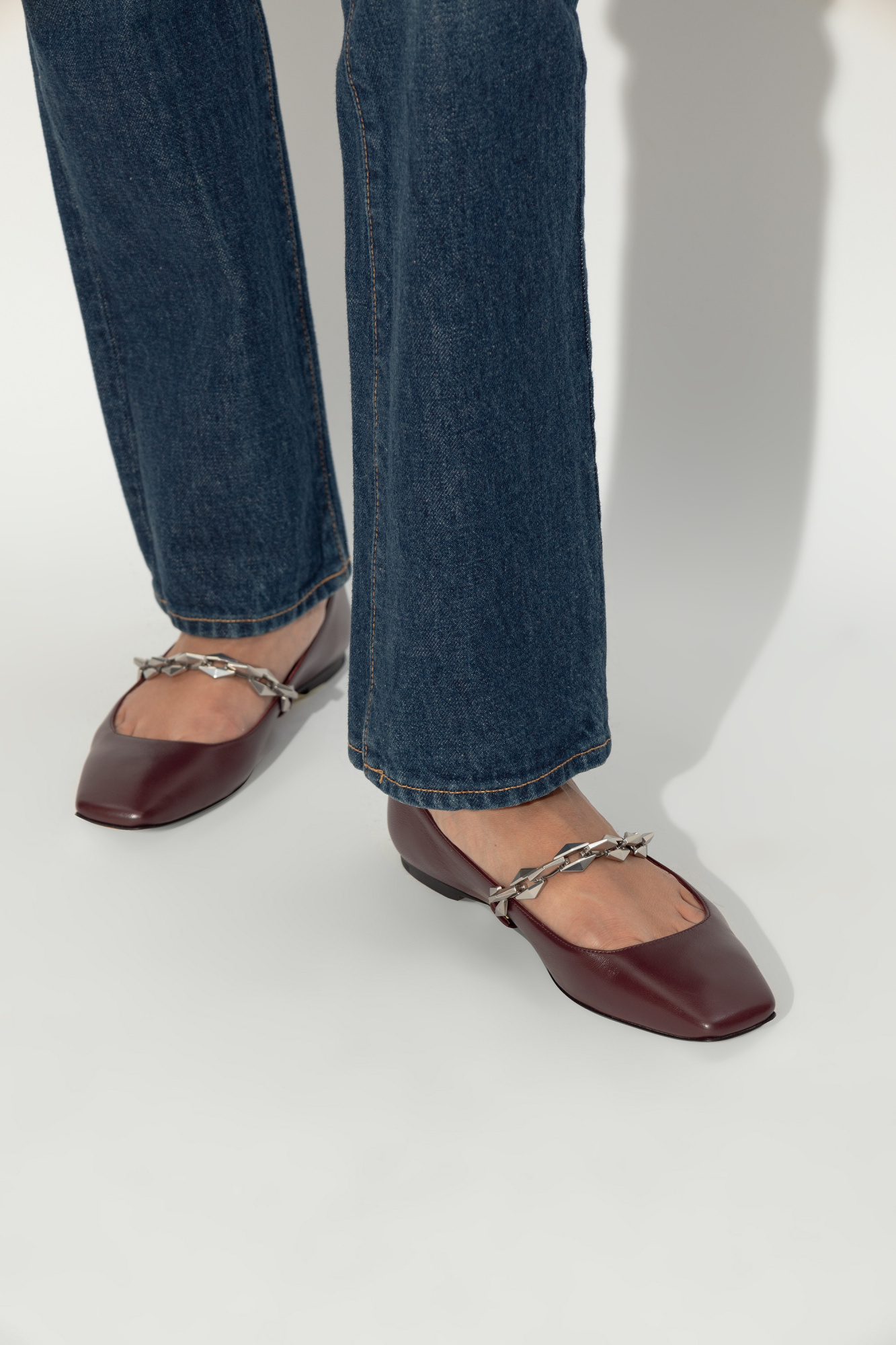 Jimmy Choo Diamond Tilda Square-toe Leather Flats In Red