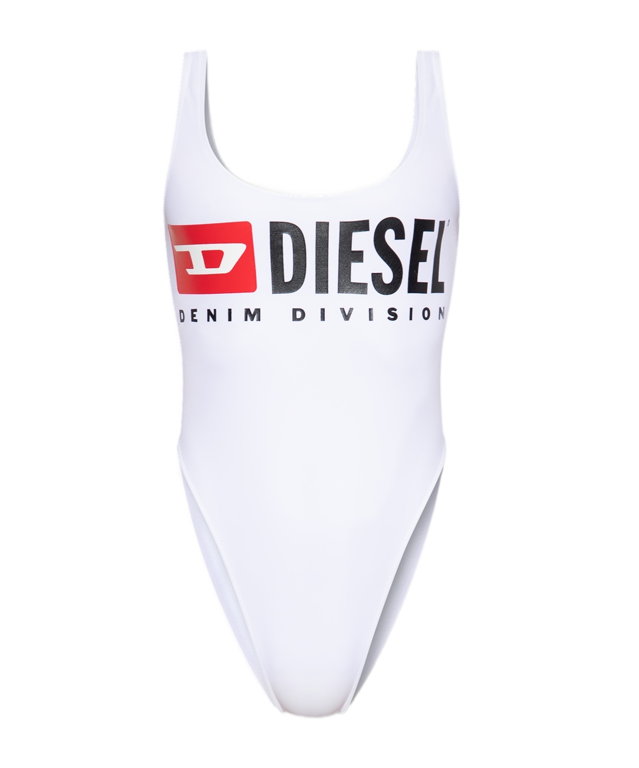 Diesel Solid Color Bfsw-pamela One-piece Swimsuit With Printed Logo In White