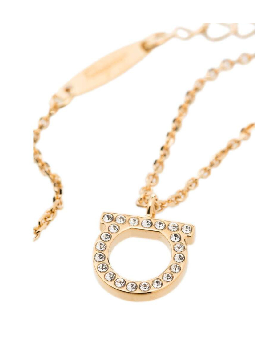 Shop Ferragamo Gancini Crystals Necklace In Yellow