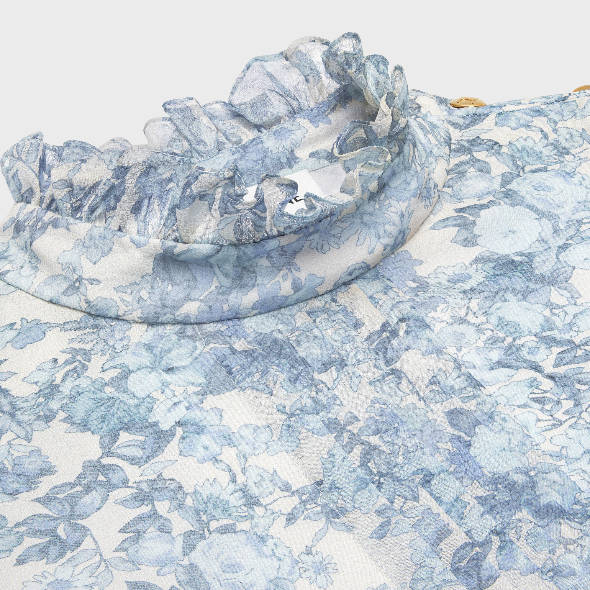 Celine Blouse With Frilled Collar In Silk Georgette In Blue