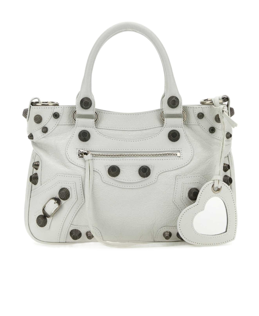 Balenciaga Green Leather Shoulder Handbag With Magnetic Closure And Metal Details In White