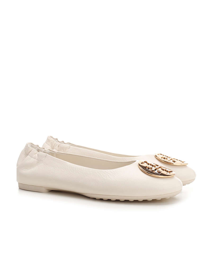 Tory Burch Logo Flat-soled Ballet Shoes In White