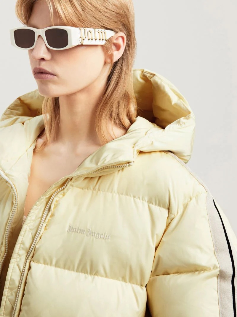 Palm Angels Belted Down Jacket In Nude