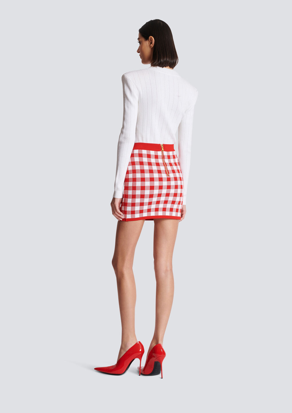 Balmain Vichy Buttoned Mini Skirt In Red