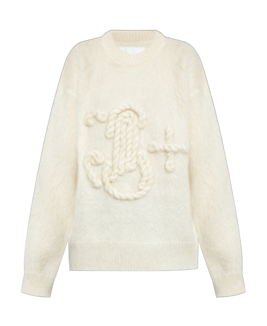 Jil Sander Embroidered Mohair Blend Knit Sweater In White