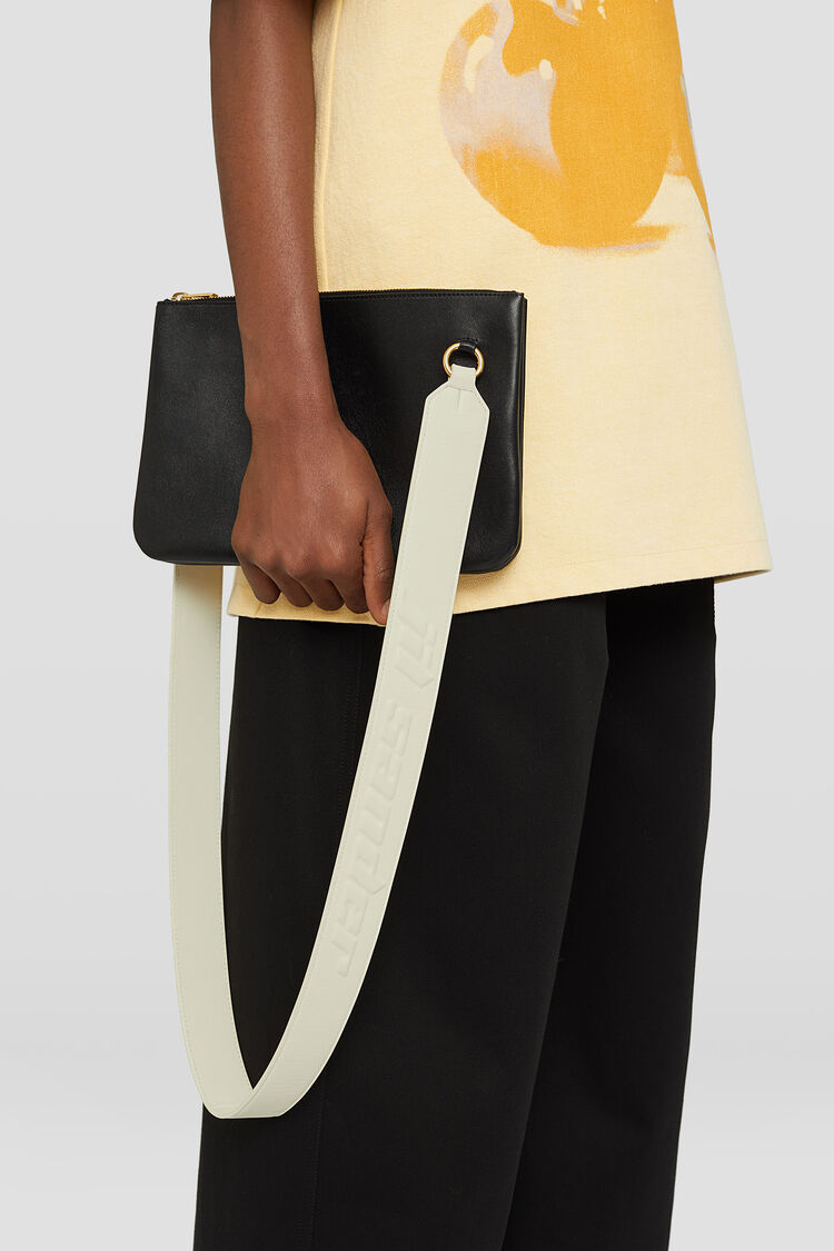Jil Sander Link Lg Logo-strap Leather Crossbody Bag In Black