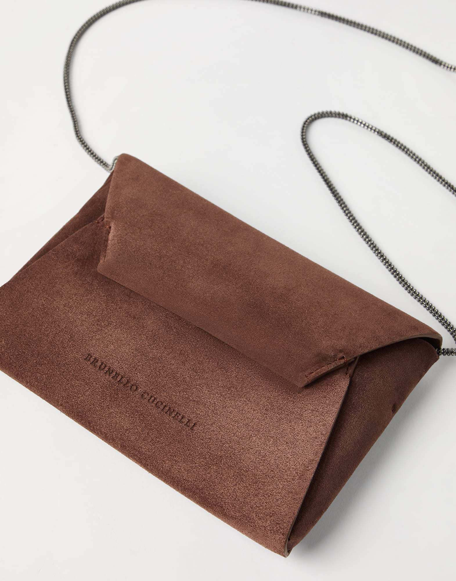 Brunello Cucinelli Small Envelope Suede Clutch Bag With Monili Decoration In Burgundy