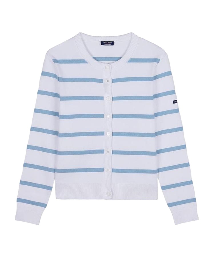 Saint James Long-sleeve Knitted Cardigan In White
