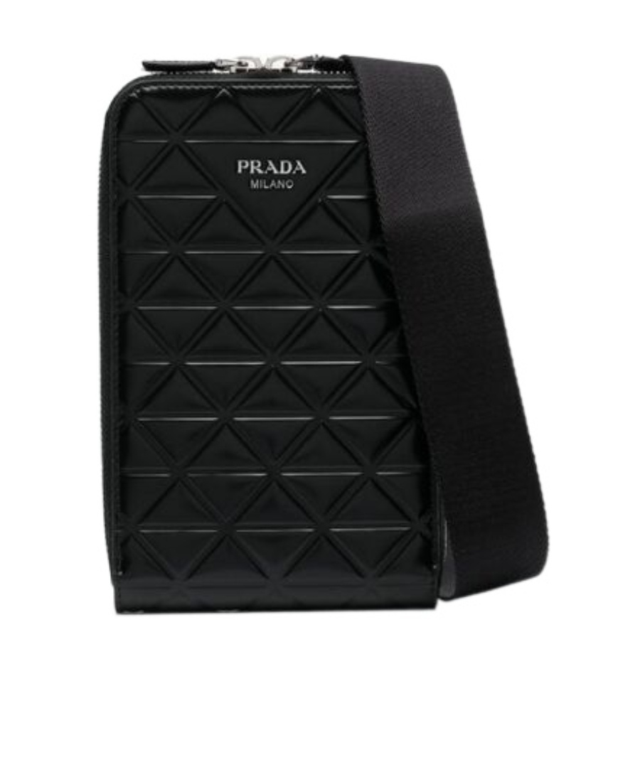 Prada Triangle-logo Leather Phone Case In Black