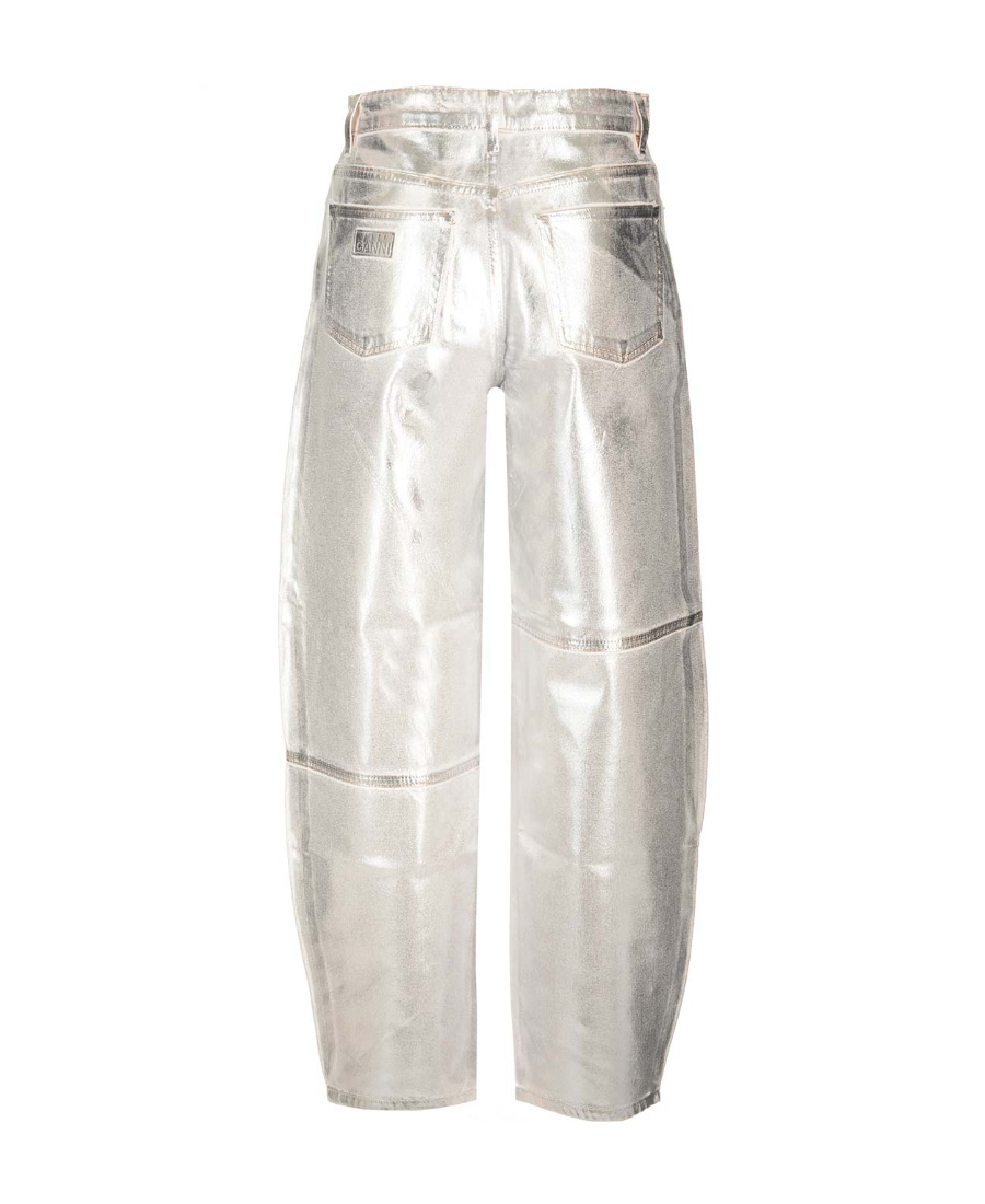 Ganni Metallic-finish Organic-cotton Tapared Jeans In White