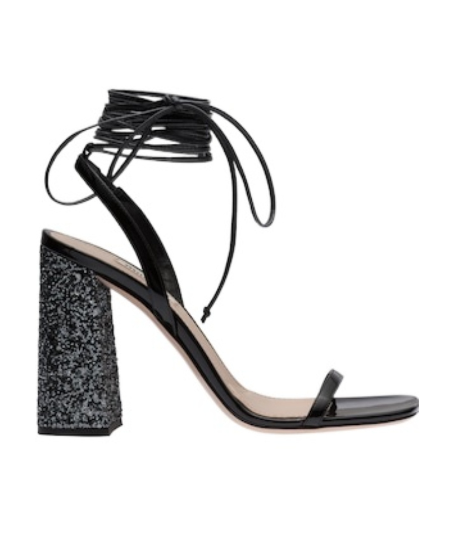 Miu Miu Glitter And Patent Leather Sandals In Black