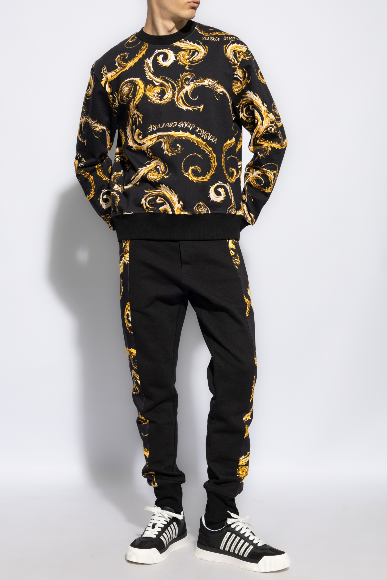 Shop Versace Jeans Regalia Baroque Print Cotton Sweatshirt In Black