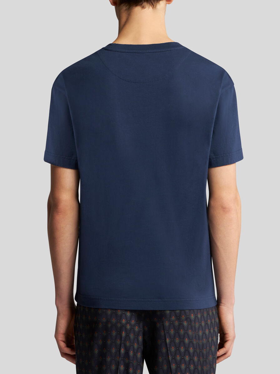 Etro Men T-shirt With Pegasus Embroidery In Blue