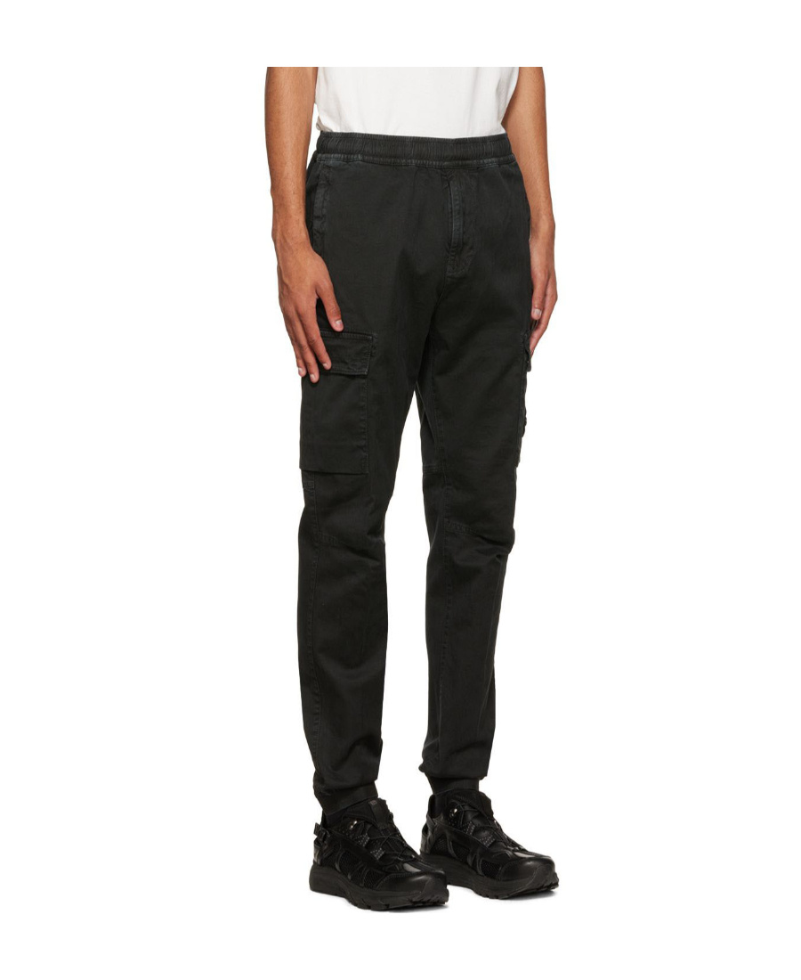 Stone Island Black Stretch Twill Cargo Trousers In Black