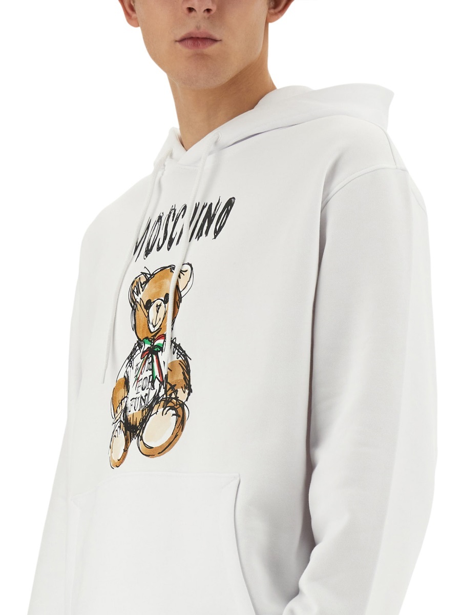 Moschino Hooded Long-sleeved Sweater In White