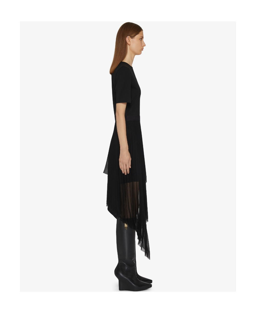 Givenchy Asymmetric Pleated Midi Dress In Black
