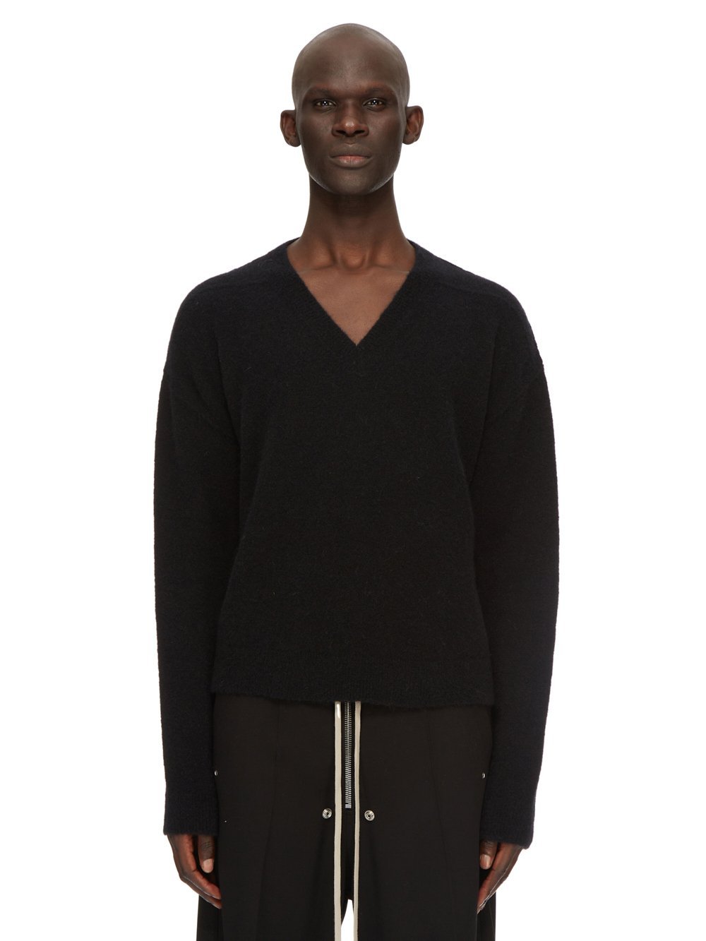 Rick Owens Men Tommy V Neck Alpaca Blend Sweater In Black