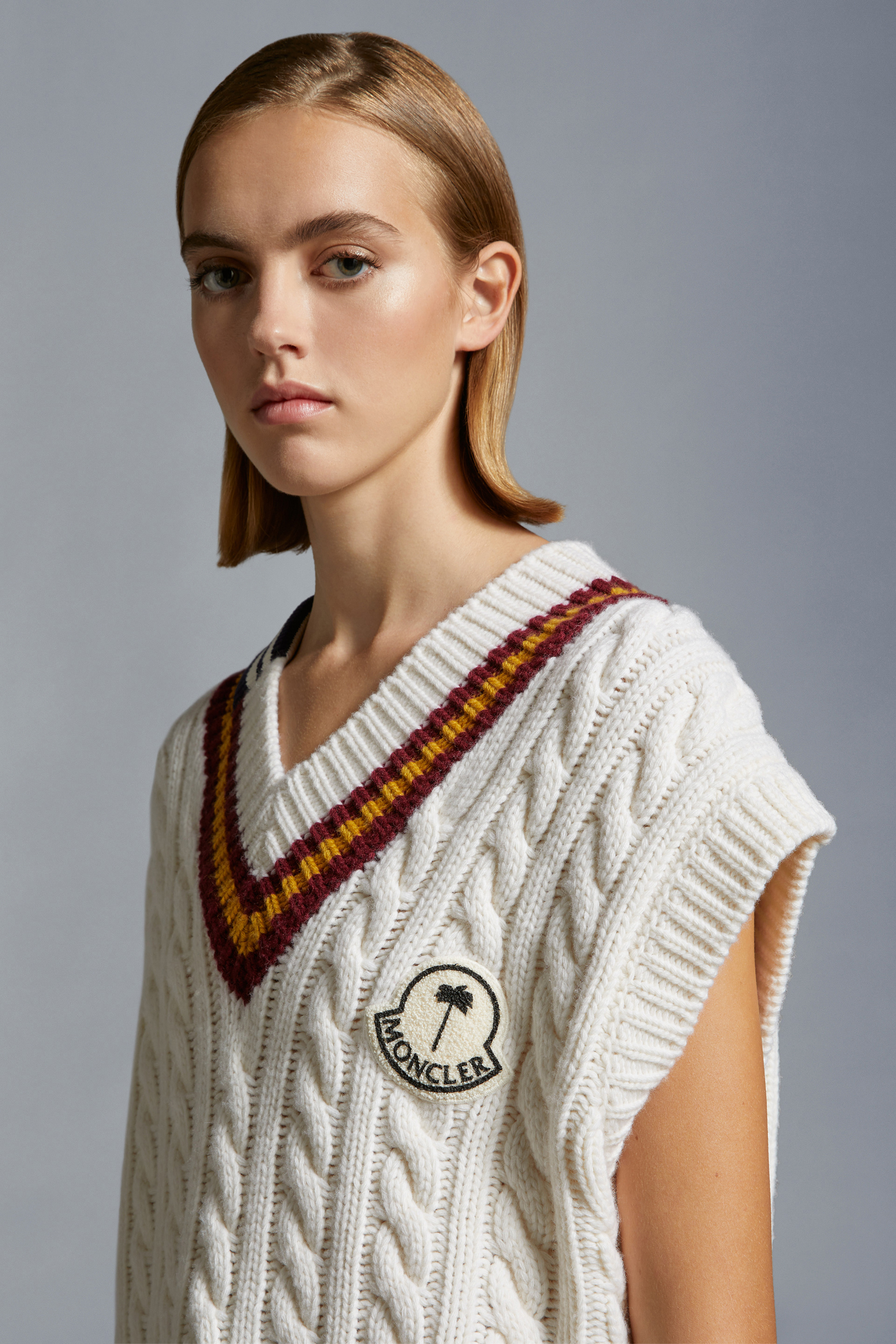 Shop Moncler Wool V-neck Gilet In White