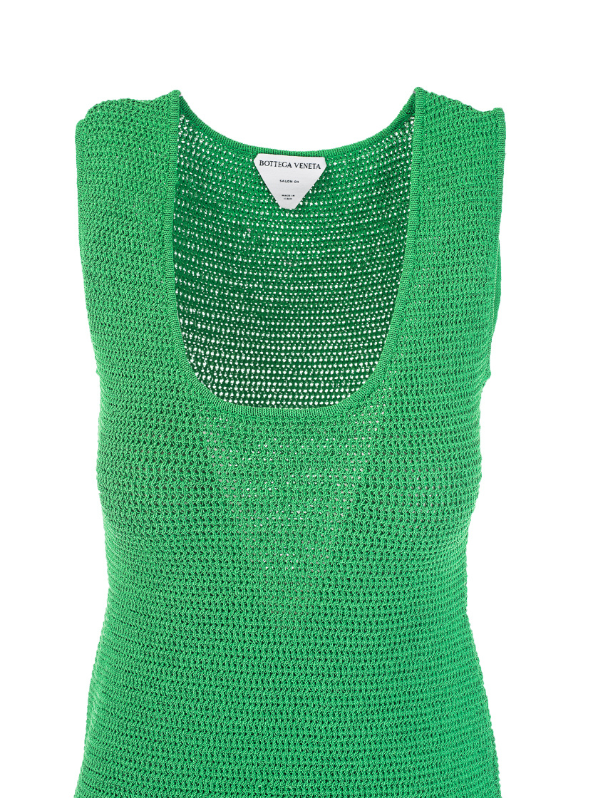 Bottega Veneta Open-knit Cotton-blend Mini Dress In Green