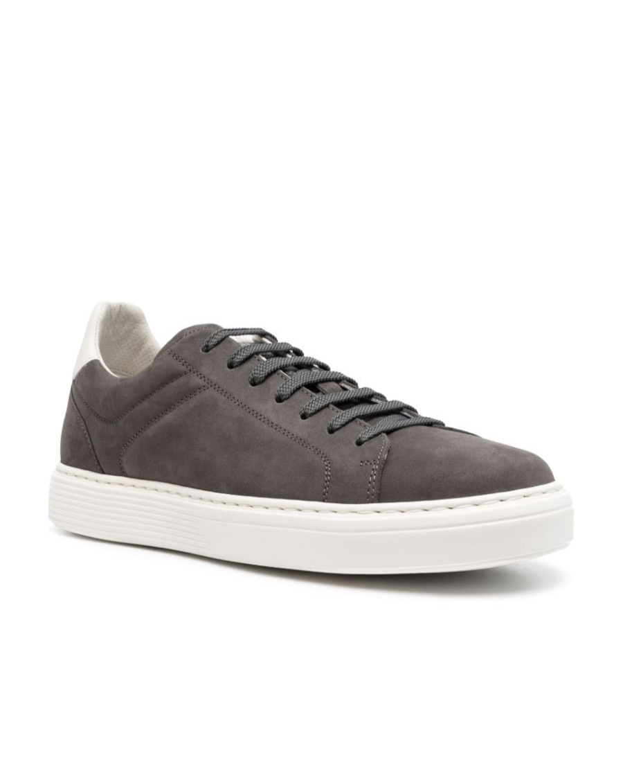 Brunello Cucinelli Nubuck-leather Low-top Sneakers In Black