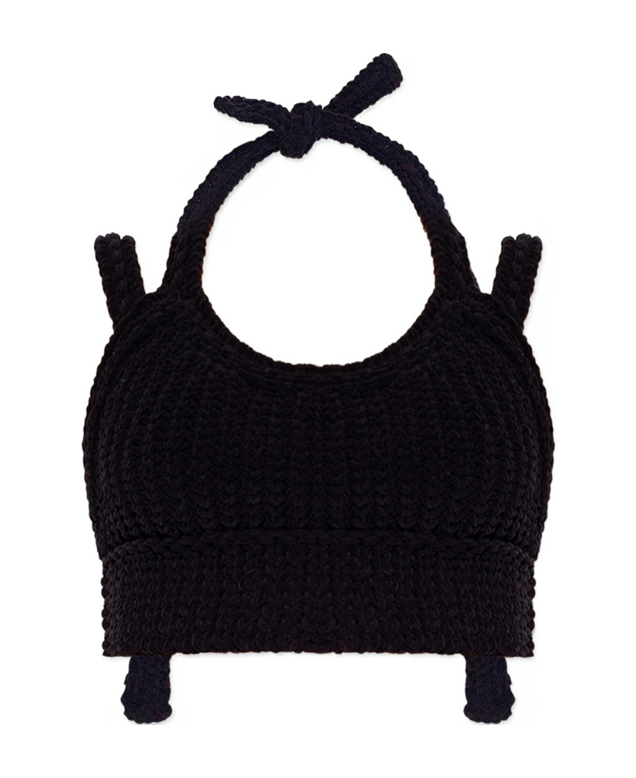 Jacquemus Knitted Cropped Vest In Black