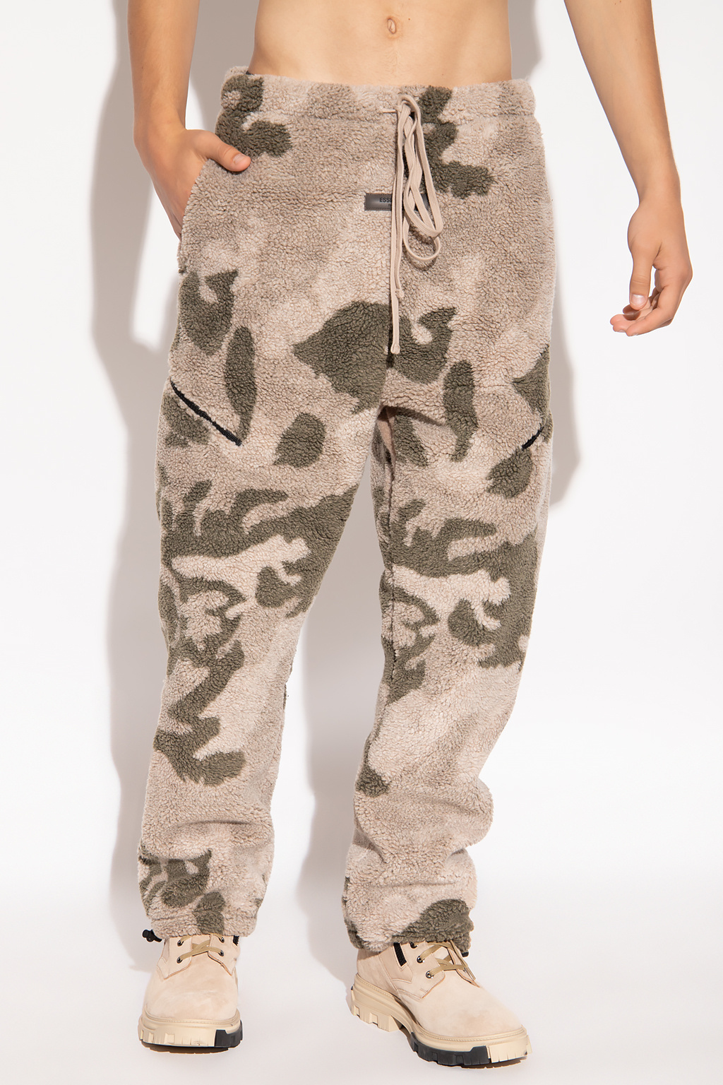Essentials Fear Of God Camouflage Printed Fleece Trousers In Nude