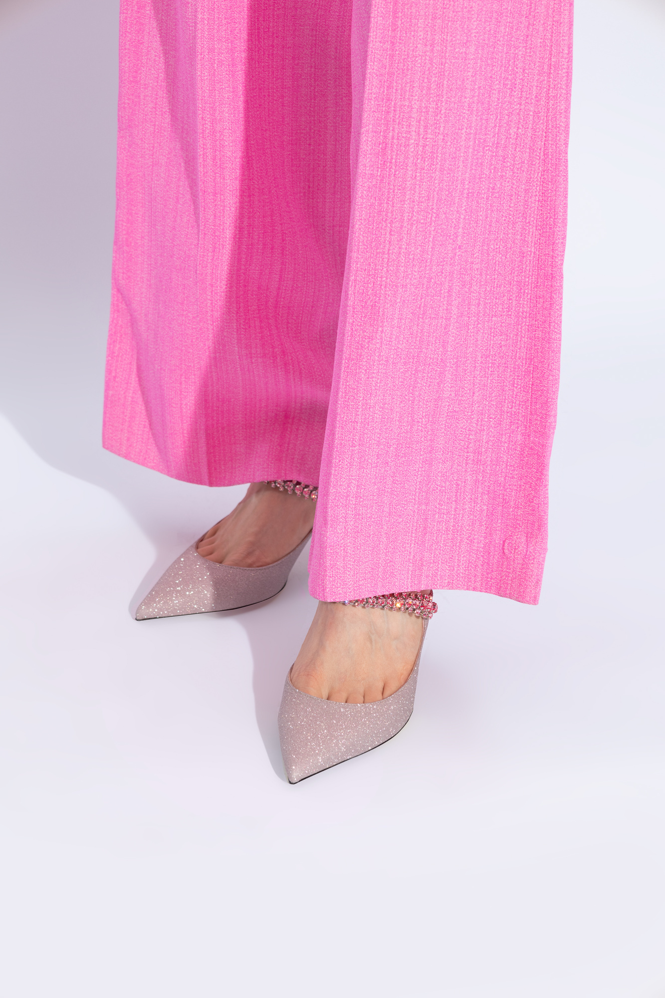 Jimmy Choo Bing 65 Glittered Leather Mules In Gray