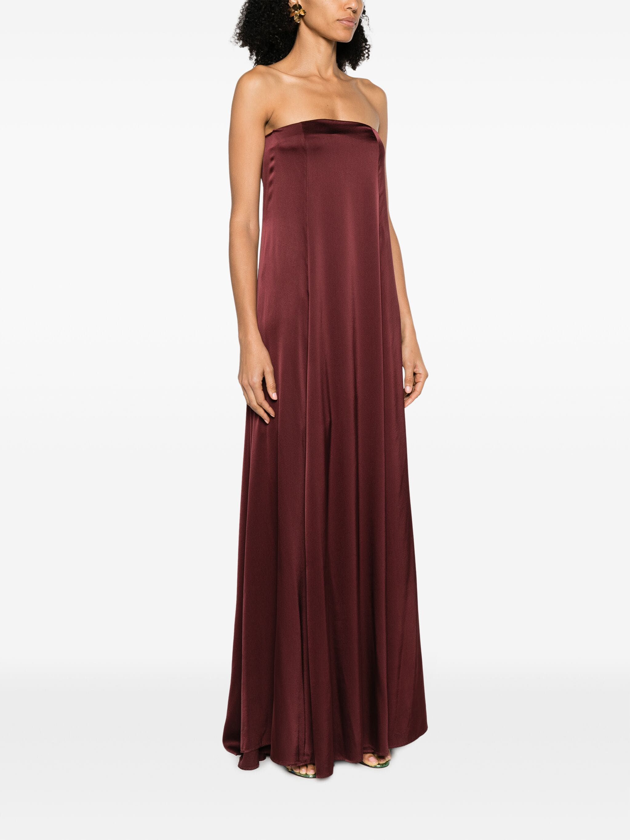 Shop Forte Forte A-line Strapless Stretch-silk Maxi Dress In Red