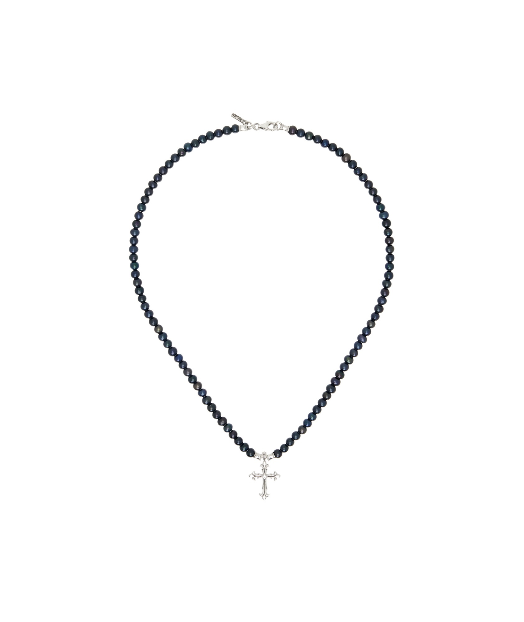 Emanuele Bicocchi Pearl Cross Necklace In Black
