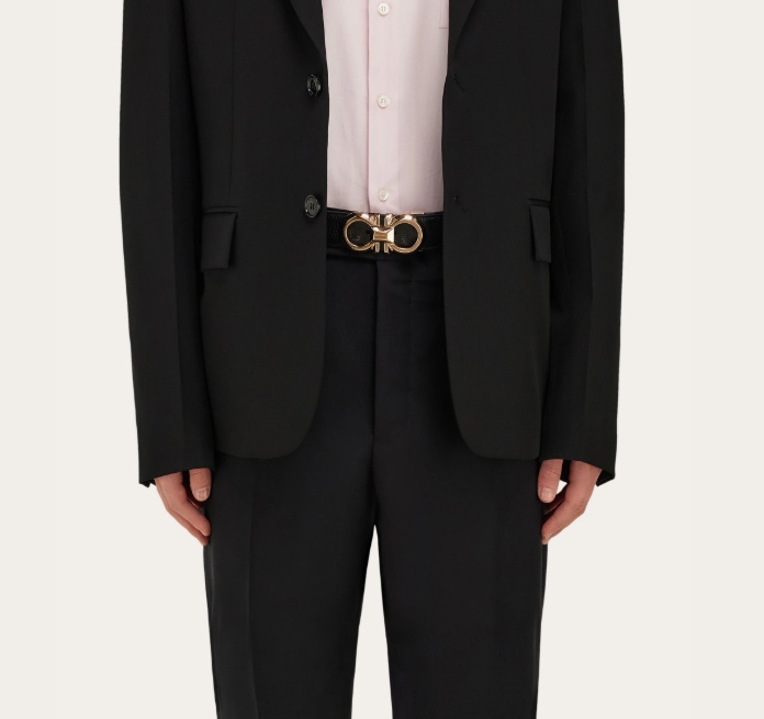Ferragamo Adjustable Gancini Belt In Black