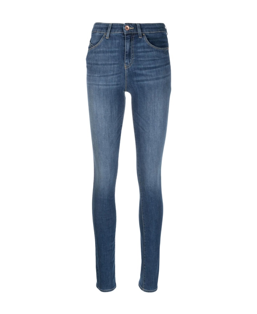 Emporio Armani Embroidered-logo Skinny Jeans In Blue
