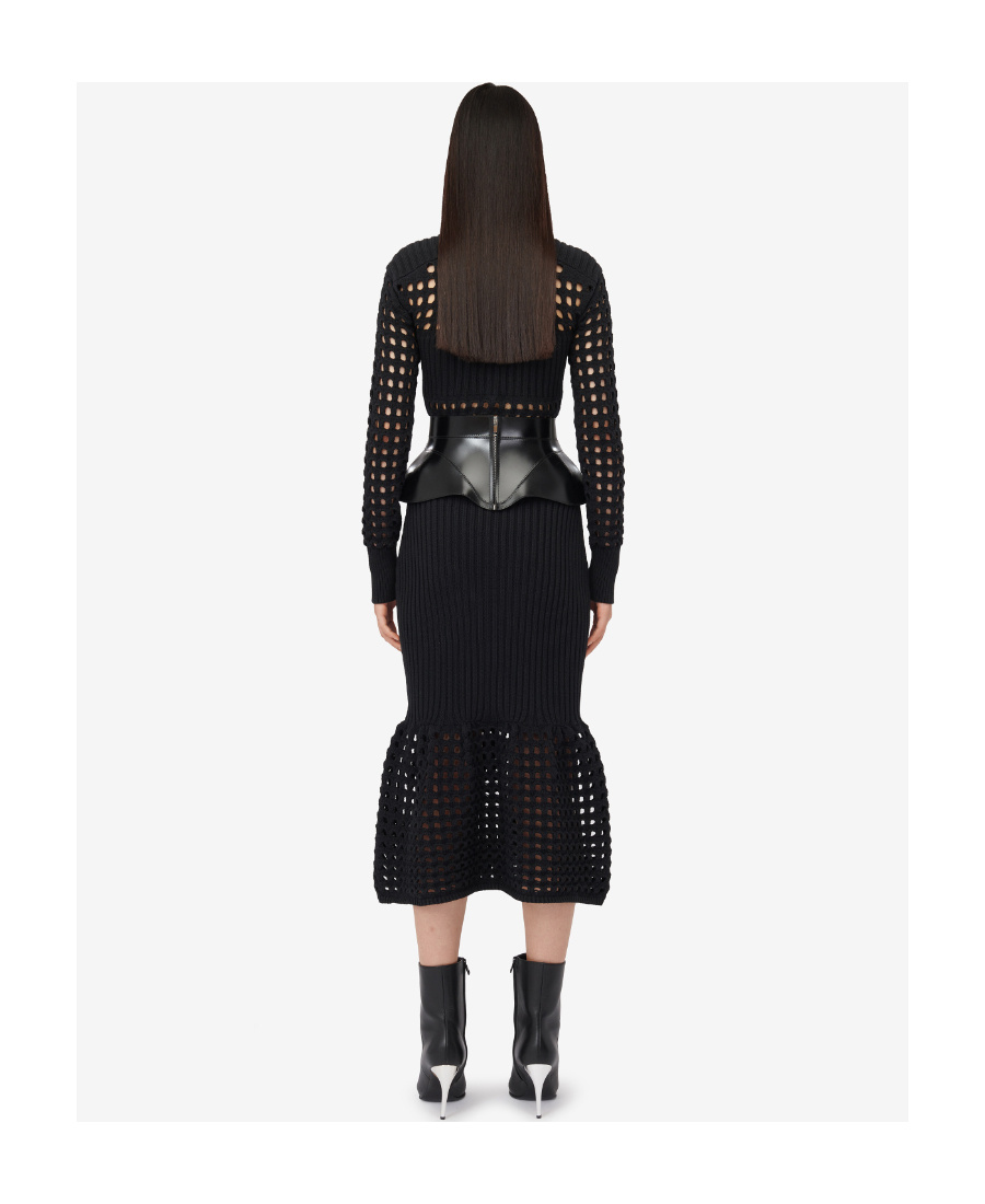 Alexander Mcqueen 3-d Cutout Mesh Mermaid Skirt Midi Dress In Black