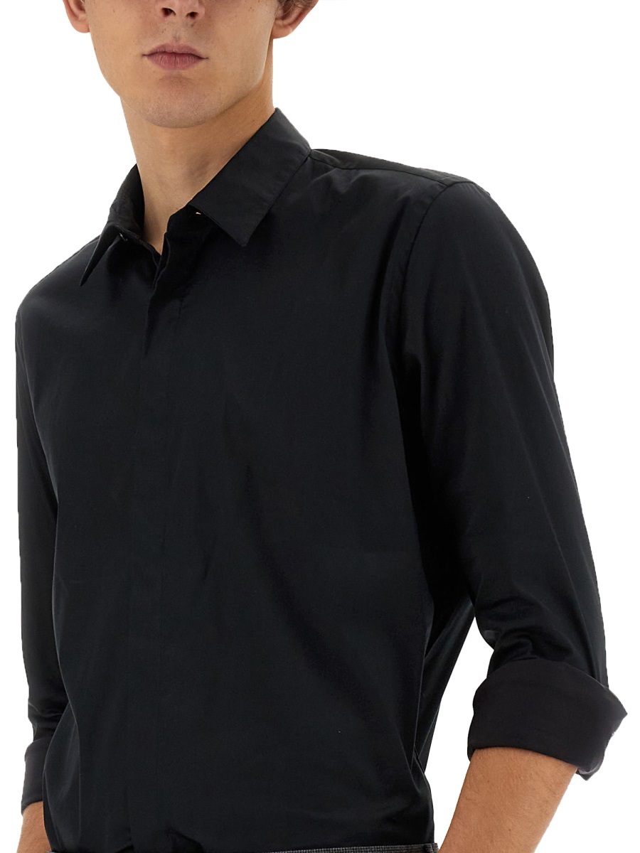 Pt Torino Cuffed Sleeves Cotton Shirt In Black