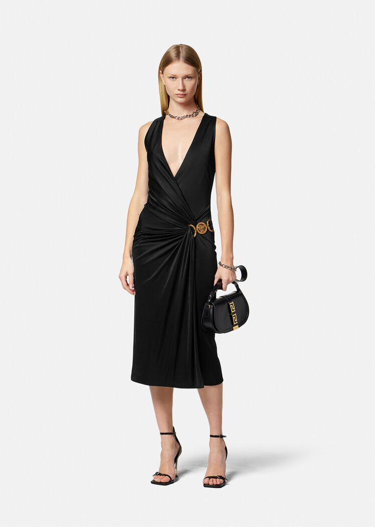 Versace Medusa '95 Black Midi Dress In Black