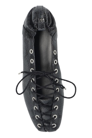 Ganni Eyelets Lace Up Ballerina Crinkle Oleatex In Black