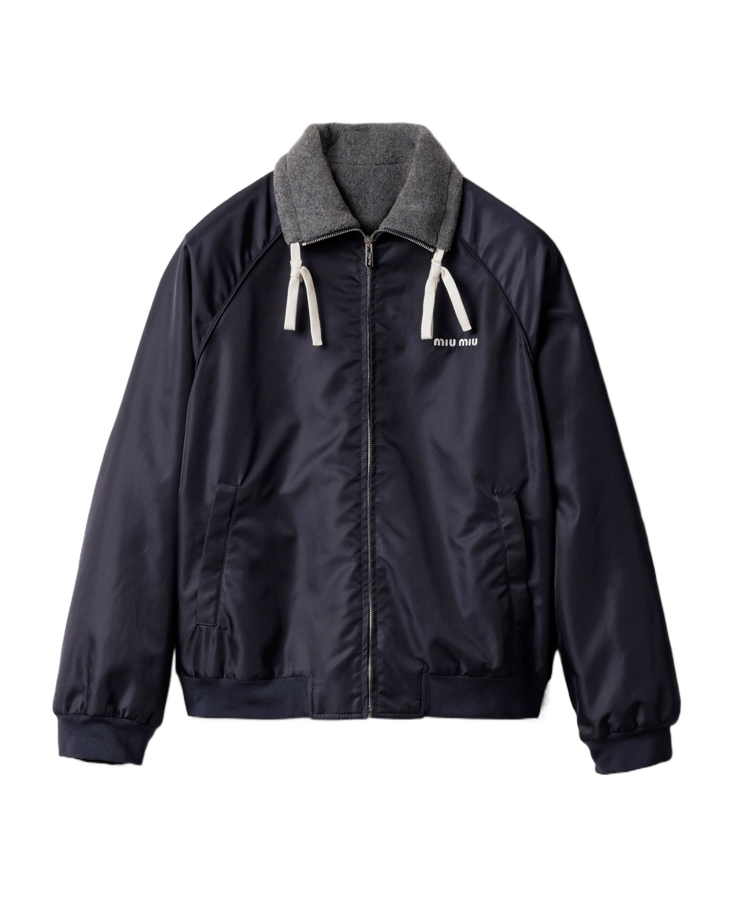 Miu Miu Technical Gazar And Fleece Bomber Jacket In Black