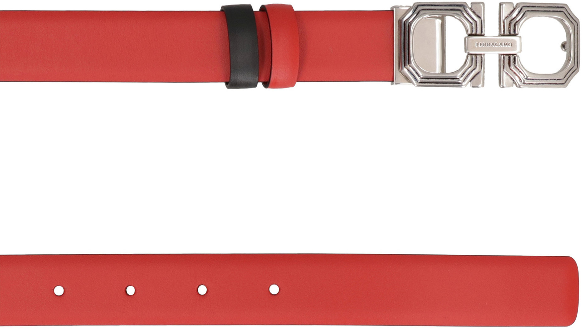 Ferragamo Gancini Belt Buckle Double-sided Belt In Red