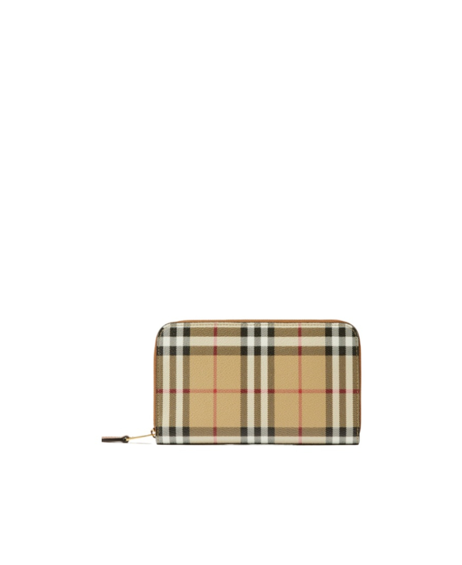 Burberry Checked Zipped Leather Wallet In Nude