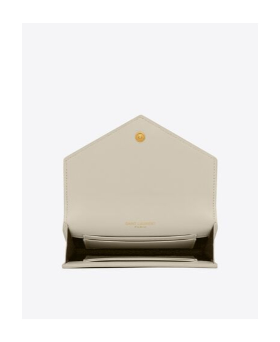 Saint Laurent Cassandre  Small Envelope Wallet In Lizard-embossed Leather In White