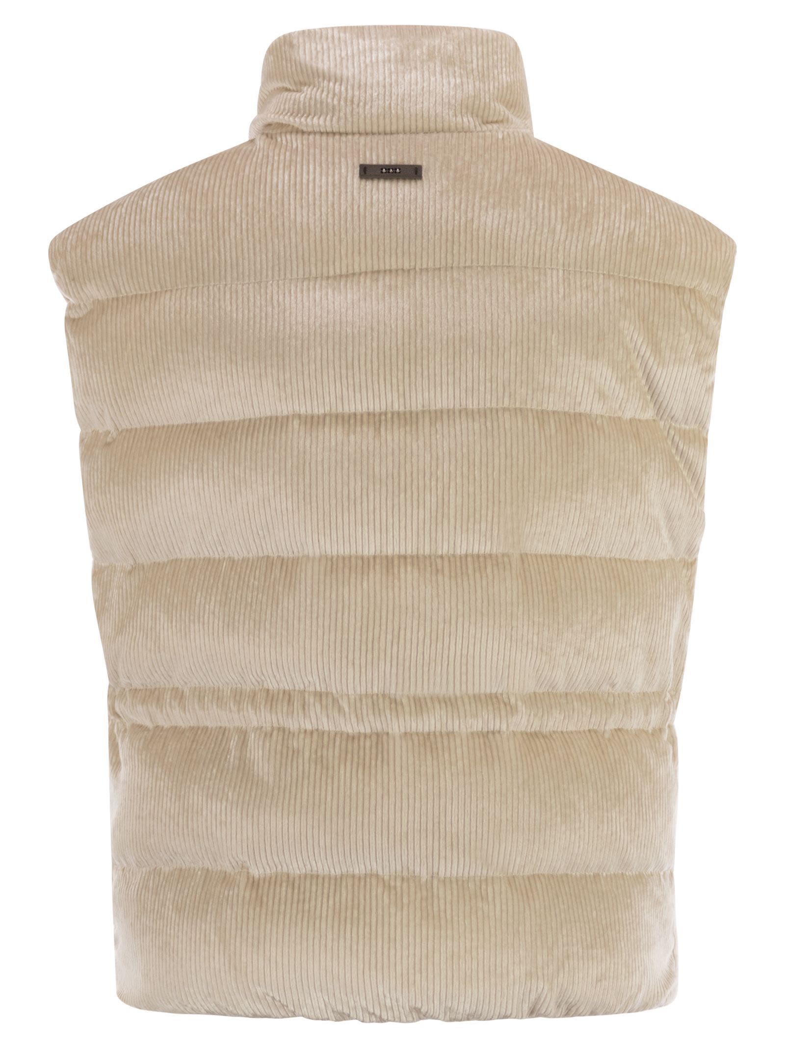 Peserico Down And Viscose Velvet Waistcoat In Brown