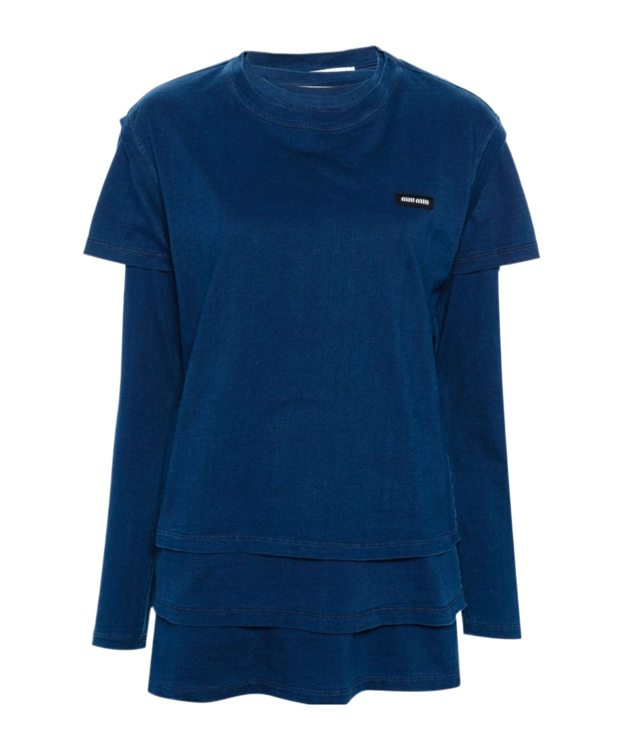 Miu Miu Set Of Three Logo Patch T-shirts In Blue