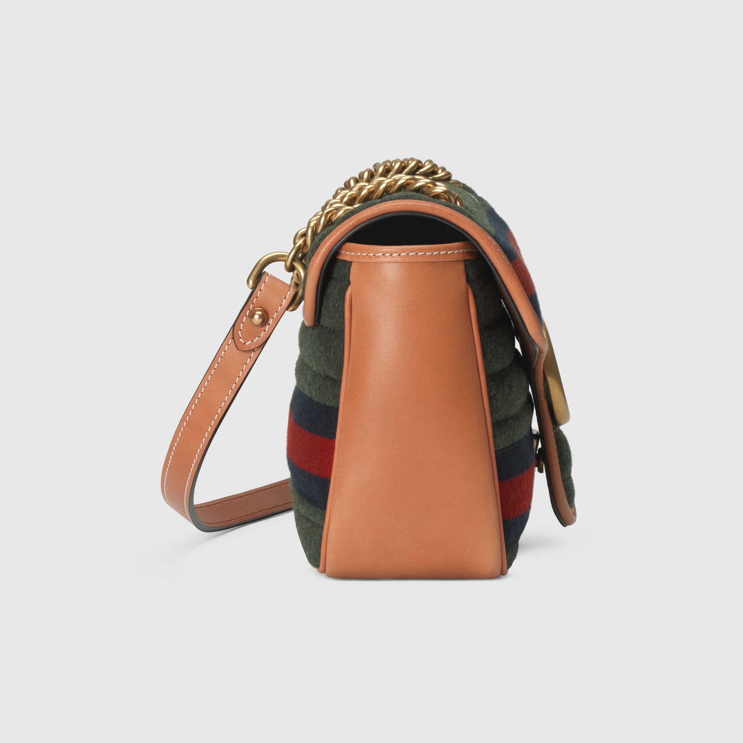 Gucci Gg Marmont Striped Shoulder Bag In Black