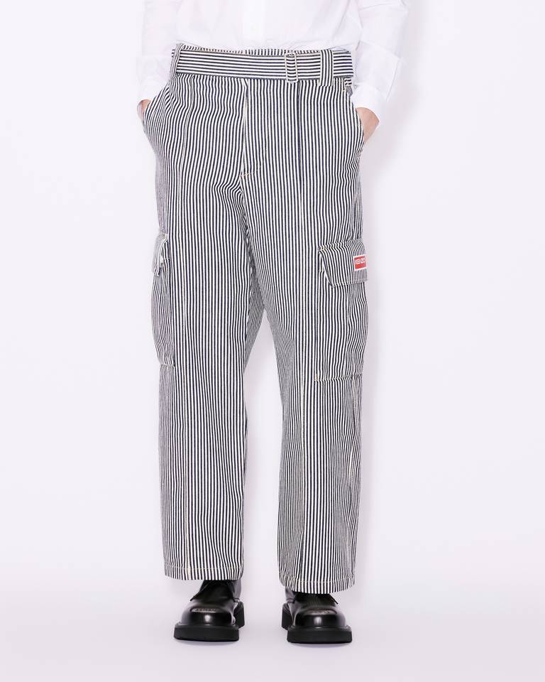 Kenzo Straight-cut Striped Army Jeans In Gray