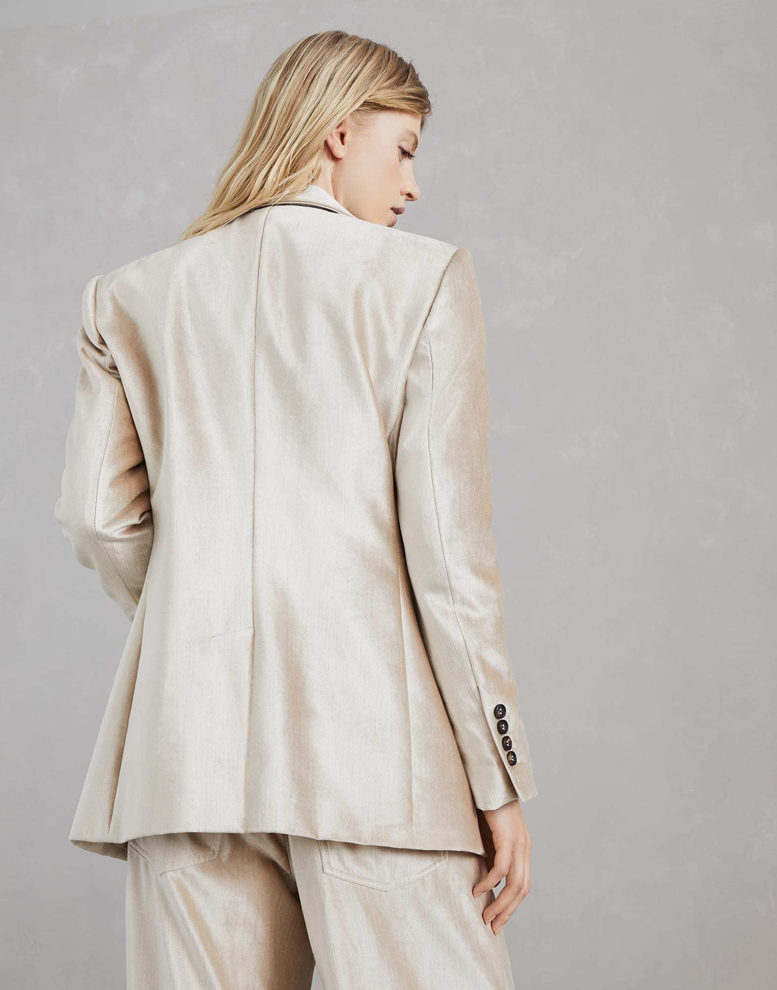 Brunello Cucinelli Pearlescent-finish Peak-lapel Blazer In Nude