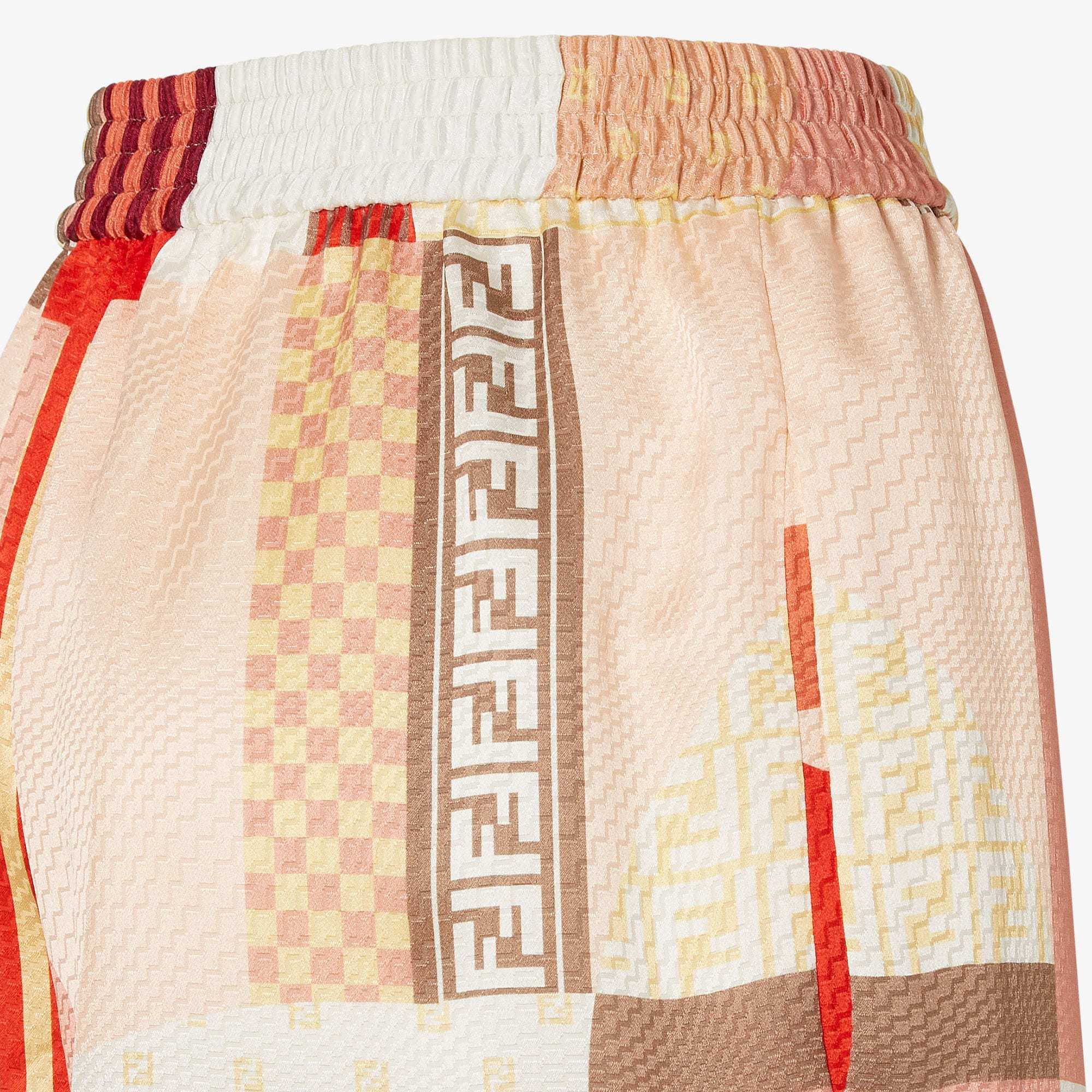 Fendi Vibrant Patchwork Silk Shorts With Relaxed Fit In Multi