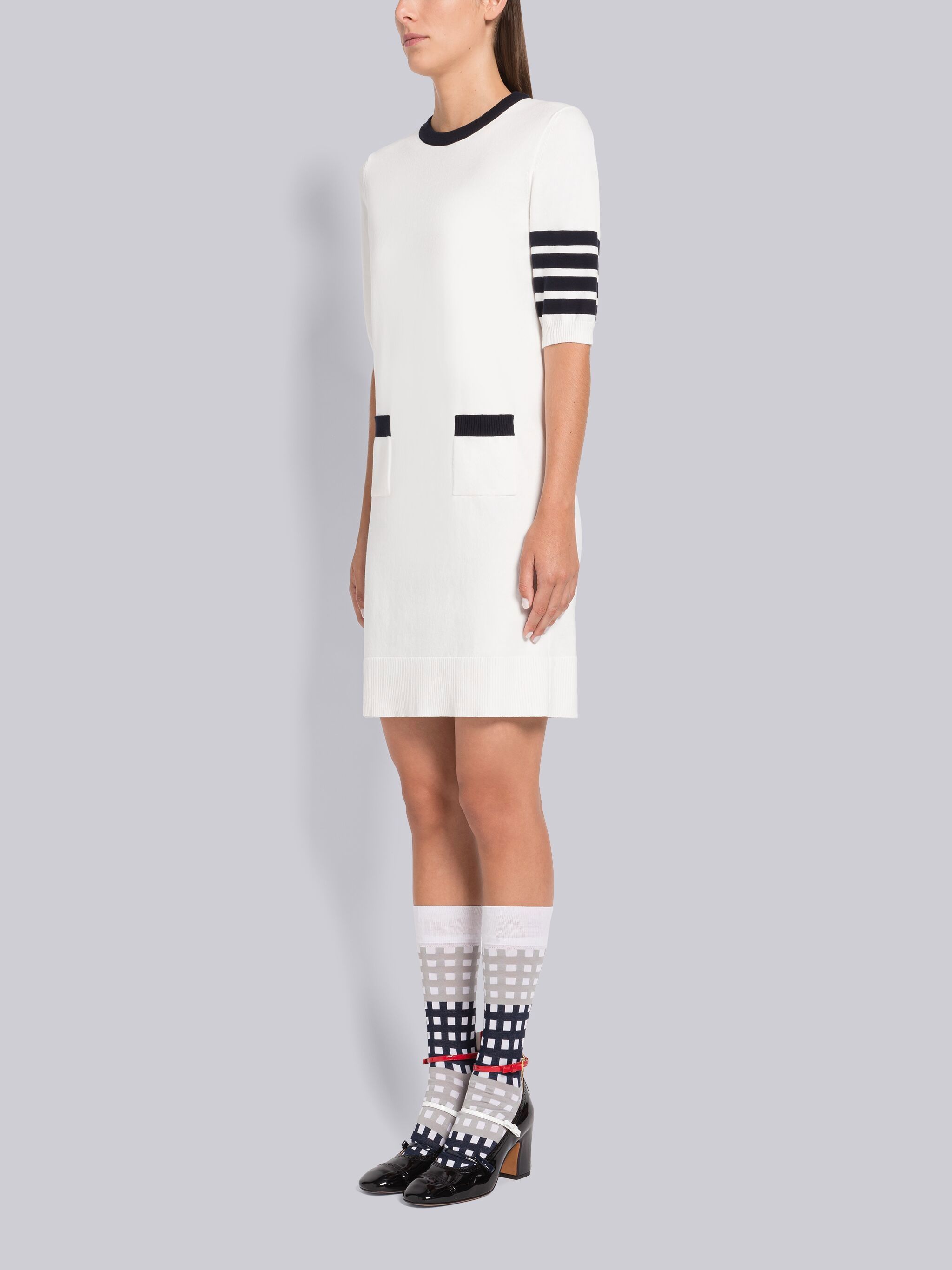 Thom Browne White Intarsia Hector Icon 4-bar Dress In White