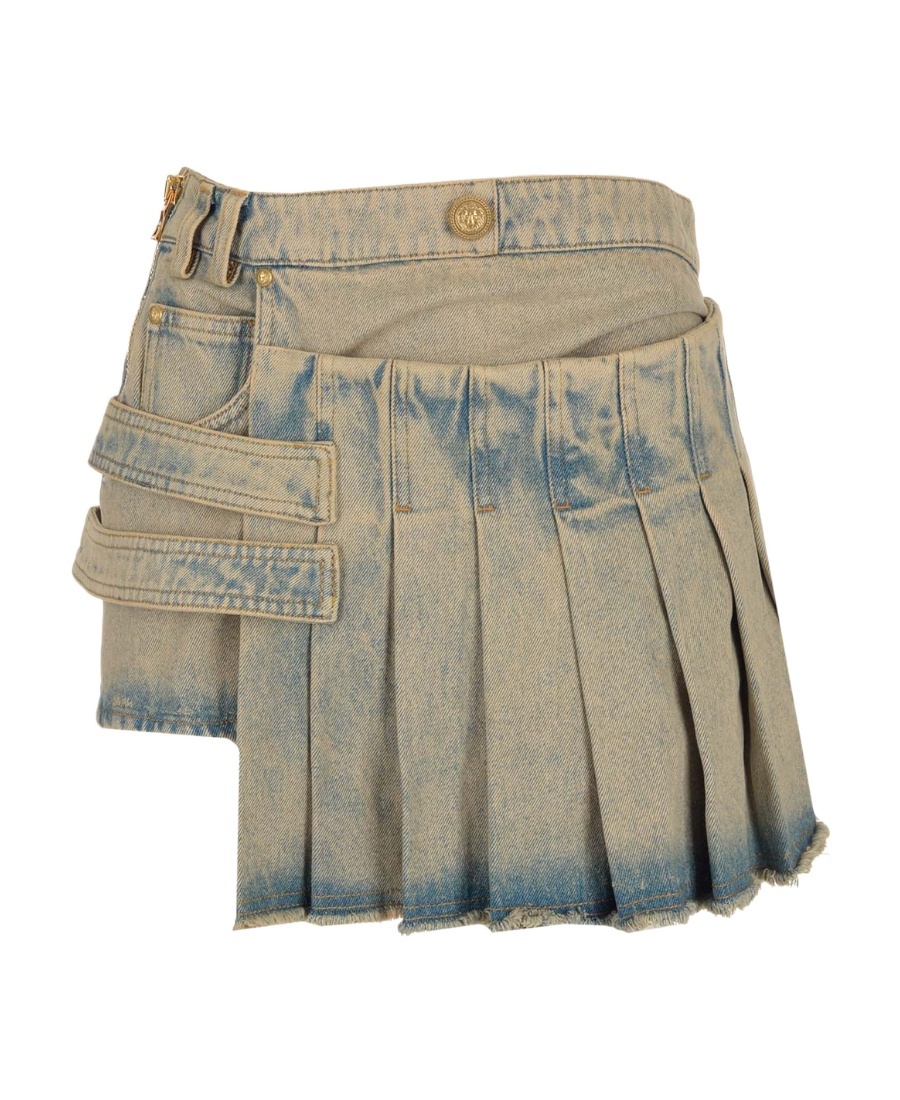 Balmain Pleated Asymmetric Miniskirt In Nude